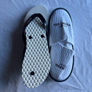 The Danna Langkawi LOT of 2 - White Waffle Weave Bath Slippers, Flip-Flops - 11"